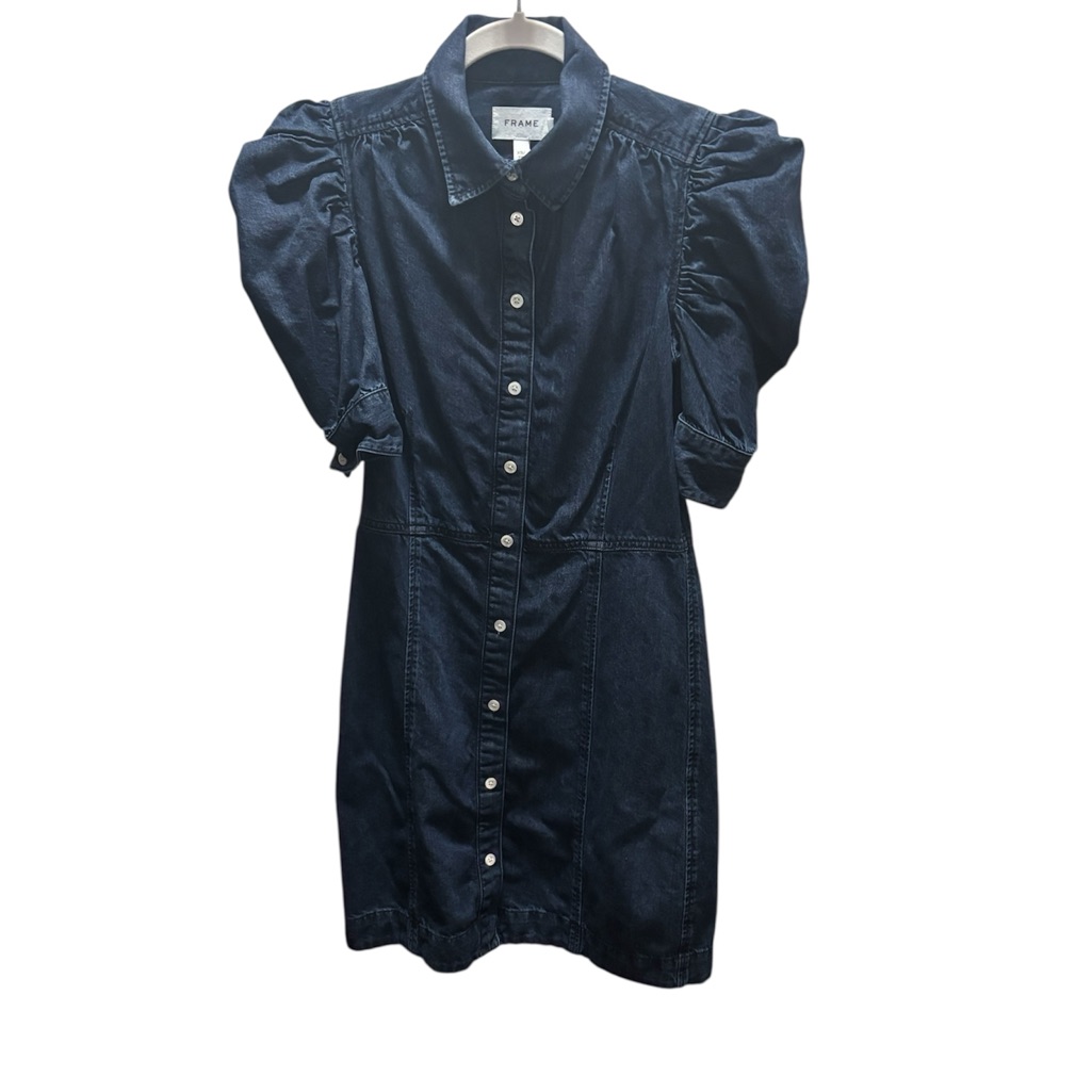 Frame Denim Navy Puff-Sleeve Button Front Mini Dress